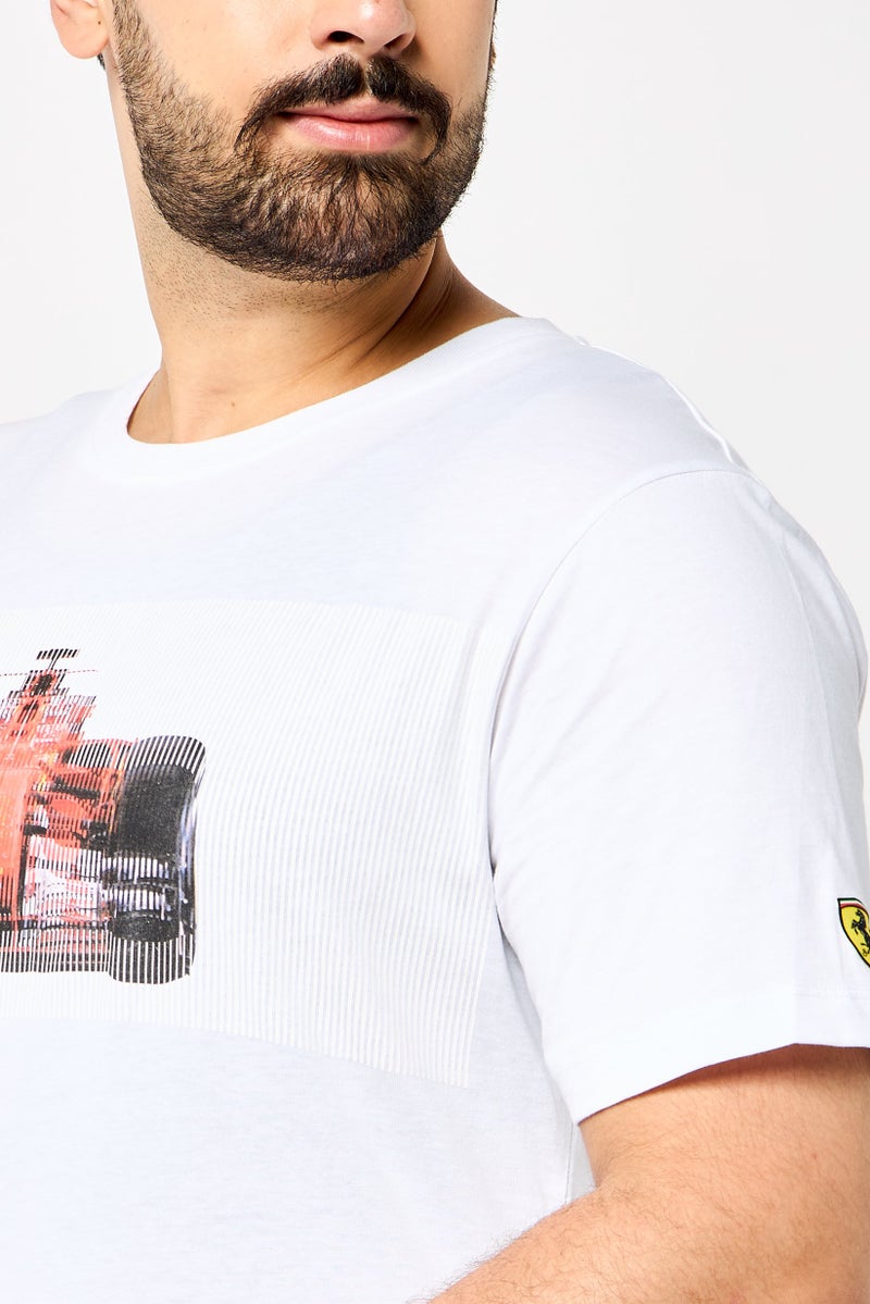 Scuderia Ferrari Men Slim Fit Short Sleeves Outdoor T-Shirt, White  - Image 3