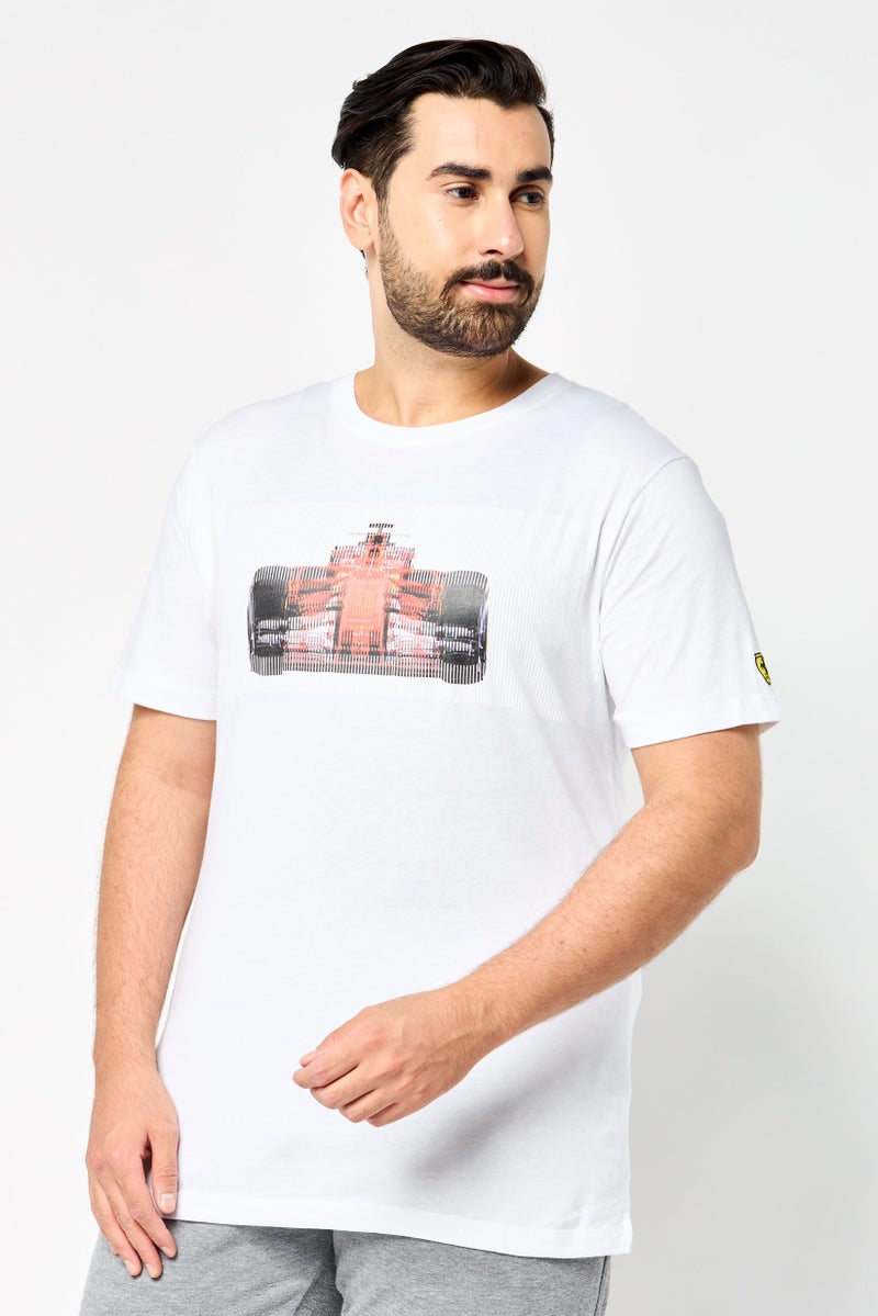Scuderia Ferrari Men Slim Fit Short Sleeves Outdoor T-Shirt, White  - Image 1