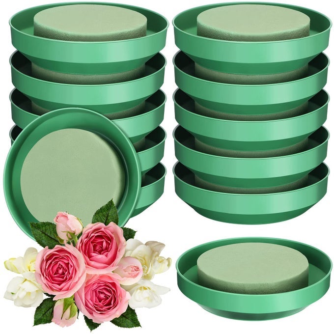 12 SETS LARGE FLOWER FOAM WITH BOWL KIT 65 INCH ROUND FLORAL FOAM BLOCKS BULK DIY GREEN FLOWER ARRANGEMENT SUPPLIES FLORAL ARRANGING KIT FOR WEDDING BIRTHDAY PARTY TABLE CENTERPIECE DECORATIONS