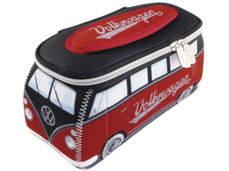 BRISA VW Collection - Volkswagen Neoprene Universal Makeup Cosmetics Toiletry Travel Pharmacy Bag in T1 Bus Design (Red/Black) (Large (11.8 x 5.5 x 4.7 inches)) - Image 1