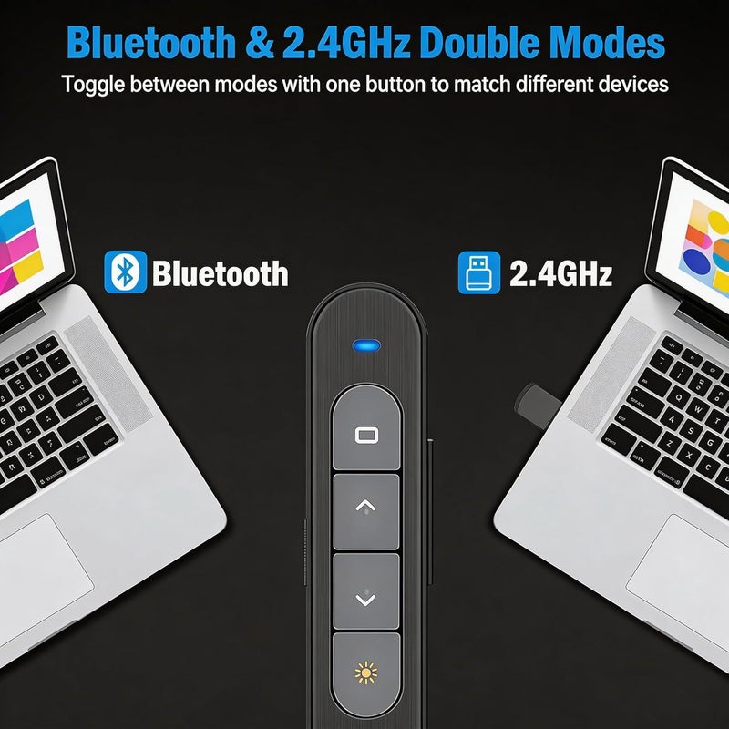 دينو فاير جهاز عرض لاسلكي من ، يعمل بتردد 2.4GHz RF + بلوتوث، قارئ عرض تقديمي، مستقبل USB-A لتقديم الشرائح في PowerPoint، يعمل مع أجهزة Mac/Windows/Laptops للاجتماعات المكتبية والتدريس في الفصول الدراسية - Image 2