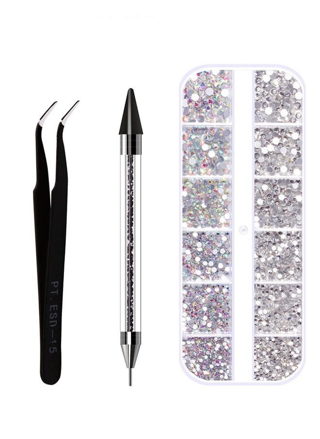 Yujia - Nail Art Crystal Rhinestones Gems Set with Double -Sided Wax Pen & Tweezers, Transparency Crystal for DIY Craft Jewels Nail Face Eye Body Makeup(Black) - Image 1