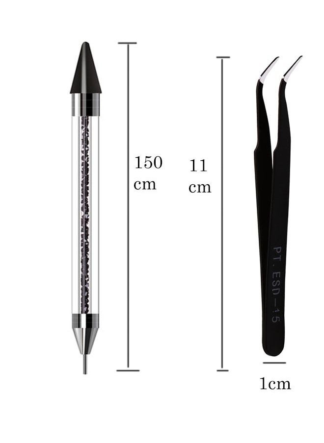 Yujia - Nail Art Crystal Rhinestones Gems Set with Double -Sided Wax Pen & Tweezers, Transparency Crystal for DIY Craft Jewels Nail Face Eye Body Makeup(Black) - Image 1