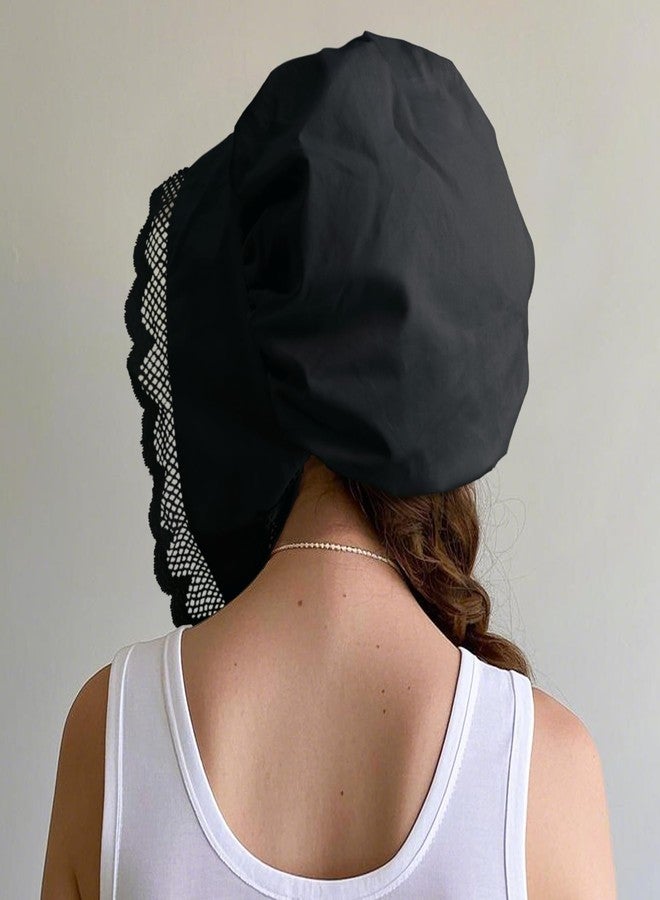 CosInStyle Women's Pioneer Bonnet - Colonial Peasant Amish Hat, Prairie Cap, Nightcap, Maid Cosplay Costume Accessory (Style-B Black) - Image 3