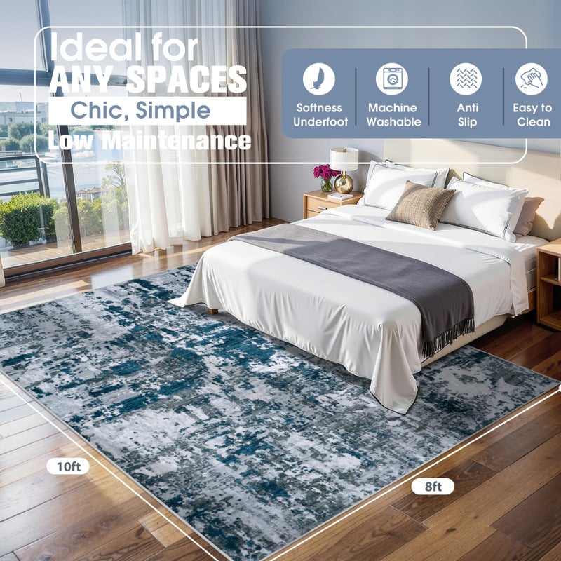 Aelenmu 8x10 Area Rugs for Living Room Rug Washable: Abstract Large Rug for Dining Room Bedroom Carpet Non Slip 8 by 10 Indoor Modern Nursery Home Office Navy Grey - Image 2