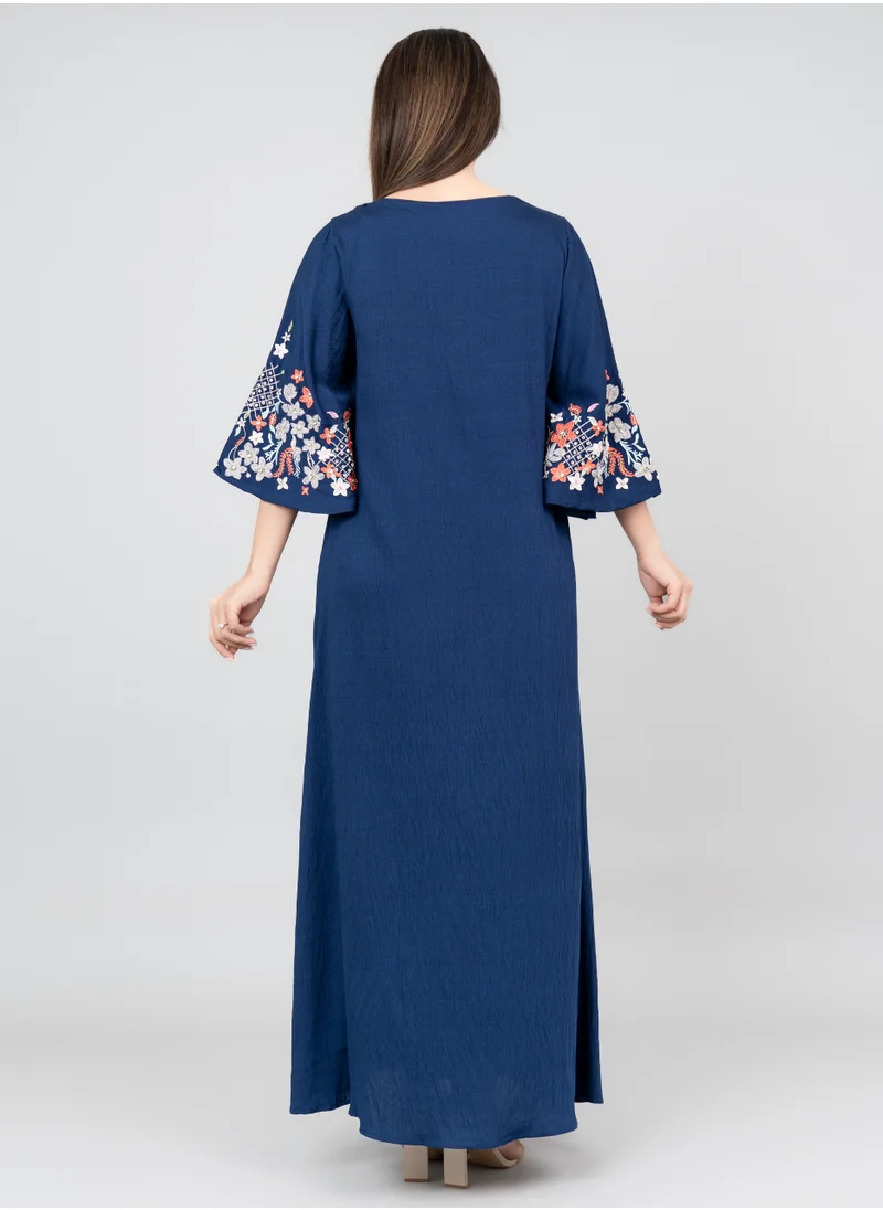 IKKXA Floral Majesty Embroidered Jalabiya IK3006 Blue
