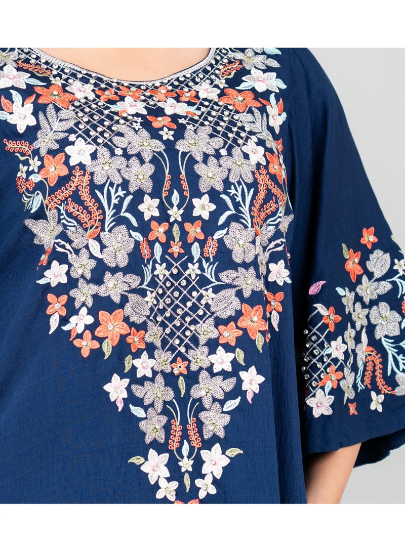 IKKXA Floral Majesty Embroidered Jalabiya IK3006 Blue