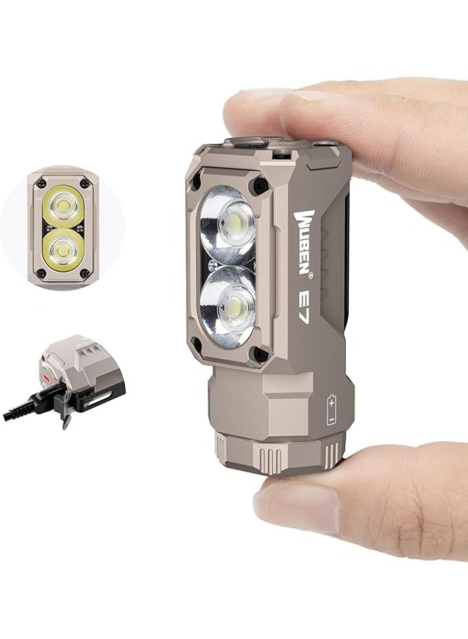 WUBEN E7 1800 Lumen Rechargeable Mini Flashlight with Magnet - Super Bright 6 Modes Khaki EDC Flashlight, Typ-C Rechargeable LED; IPX8 Pocket Flashlight for Headlamp Use, Rescue, Camping - Image 1