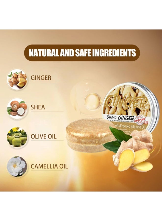 جينجر صابونة شامبو الزنجبيل لإعادة نمو الشعر، صابونة شامبو الزنجبيل لإعادة نمو الشعر، صابونة شامبو صلبة، شامبو ضد تساقط الشعر، يعزز نمو الشعر الصحي، عبوة من قطعتين - Image 3