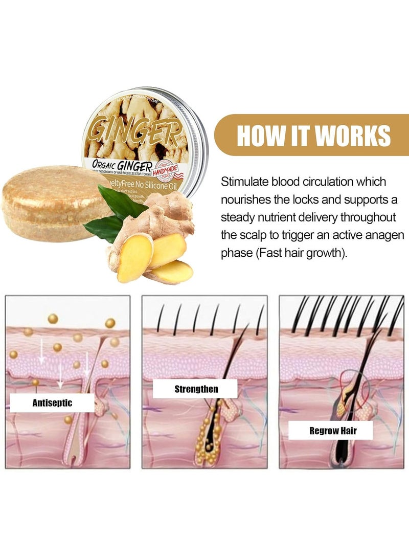 جينجر صابونة شامبو الزنجبيل لإعادة نمو الشعر، صابونة شامبو الزنجبيل لإعادة نمو الشعر، صابونة شامبو صلبة، شامبو ضد تساقط الشعر، يعزز نمو الشعر الصحي، عبوة من قطعتين - Image 2