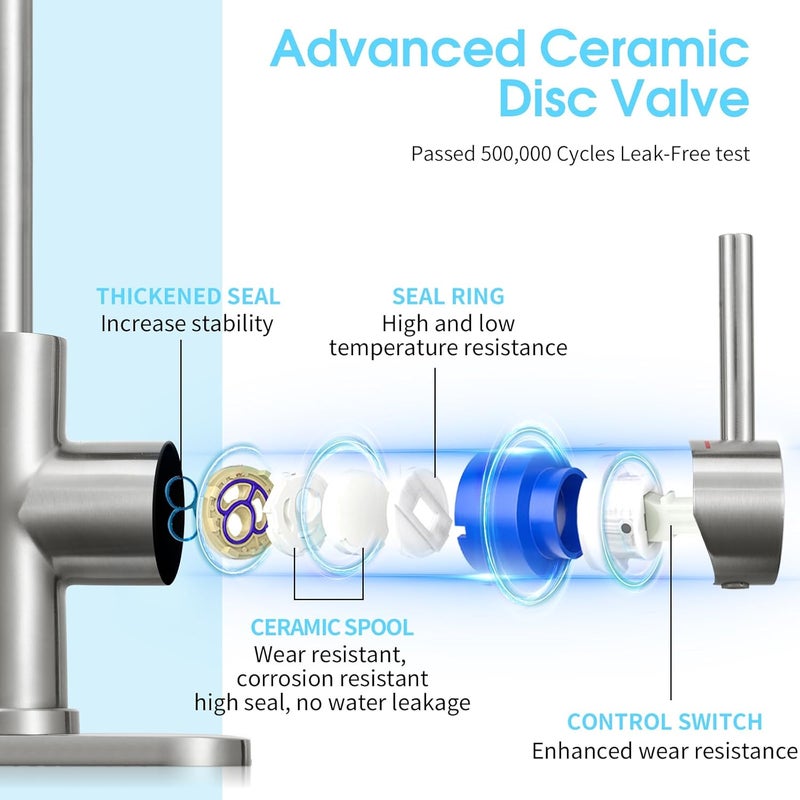 Crea Bar Sink Faucet, Bathroom Kitchen Faucet Brushed Nickel Pre Wet Small Mini Kitchen Bath Utility Marine Faucet Single Hole Stainless Steel Farmhouse Vanity Lavatory Faucets Outdoor - Image 4
