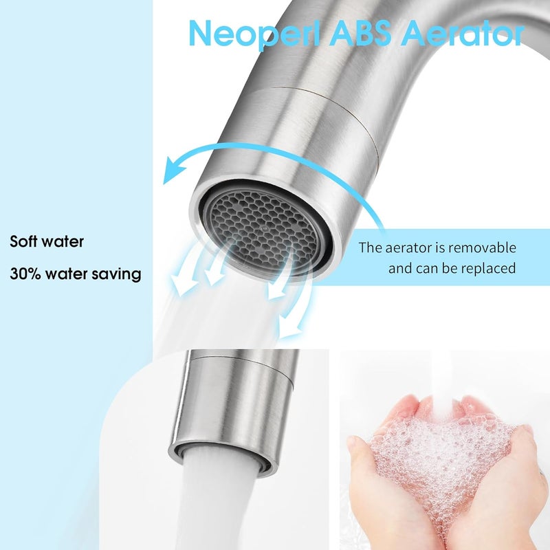 Crea Bar Sink Faucet, Bathroom Kitchen Faucet Brushed Nickel Pre Wet Small Mini Kitchen Bath Utility Marine Faucet Single Hole Stainless Steel Farmhouse Vanity Lavatory Faucets Outdoor - Image 3