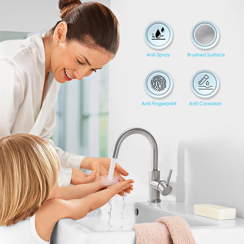 Crea Bar Sink Faucet, Bathroom Kitchen Faucet Brushed Nickel Pre Wet Small Mini Kitchen Bath Utility Marine Faucet Single Hole Stainless Steel Farmhouse Vanity Lavatory Faucets Outdoor - Image 5