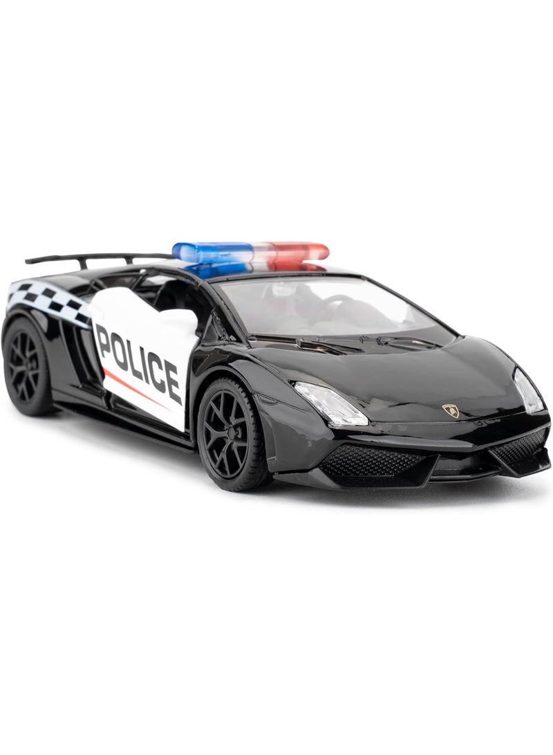 HALAMODO 1:36 Scale Lamborghini Police Car Model - Kids Pull-Back Toy Car With Openable Doors, Detailed Die-Cast Collection Model, Ideal For Cake Baking Decoration Accessories, Perfect Gift For Boys (Black/White, 12.7*5.7*3.5 cm) - Image 1
