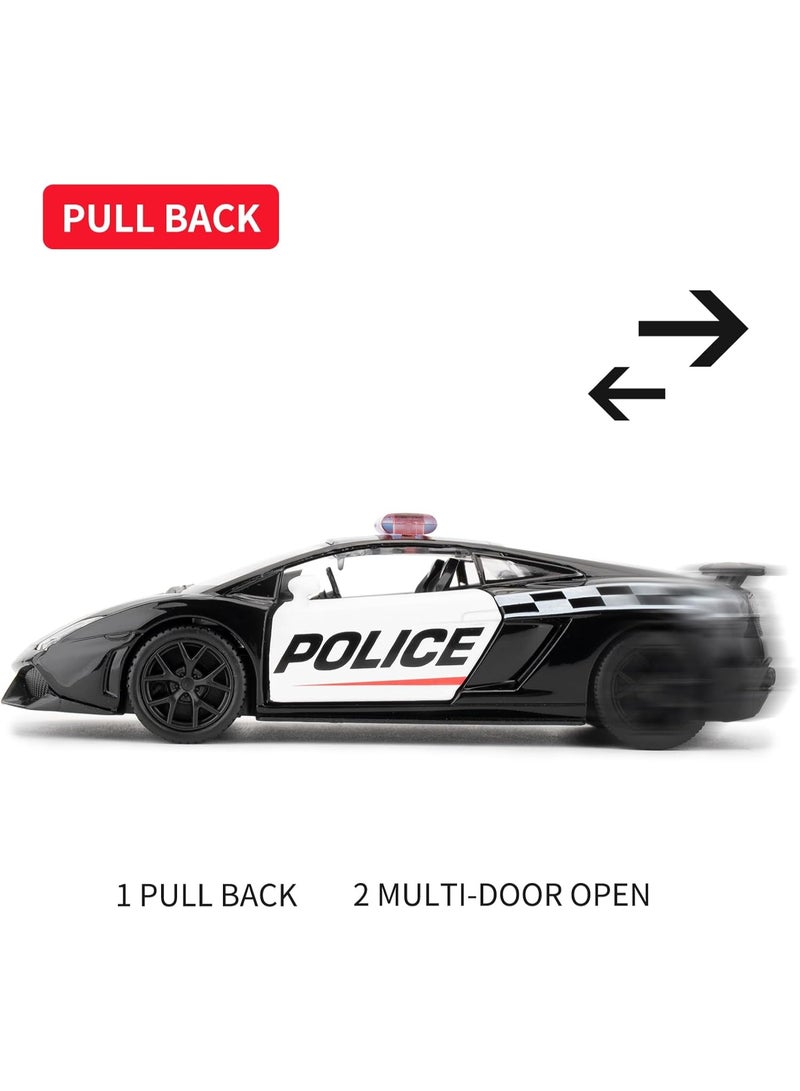 HALAMODO 1:36 Scale Lamborghini Police Car Model - Kids Pull-Back Toy Car With Openable Doors, Detailed Die-Cast Collection Model, Ideal For Cake Baking Decoration Accessories, Perfect Gift For Boys (Black/White, 12.7*5.7*3.5 cm) - Image 3