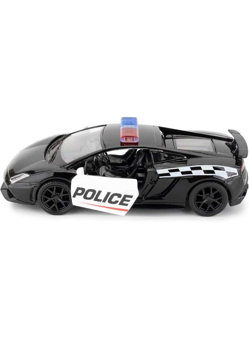 HALAMODO 1:36 Scale Lamborghini Police Car Model - Kids Pull-Back Toy Car With Openable Doors, Detailed Die-Cast Collection Model, Ideal For Cake Baking Decoration Accessories, Perfect Gift For Boys (Black/White, 12.7*5.7*3.5 cm) - Image 4