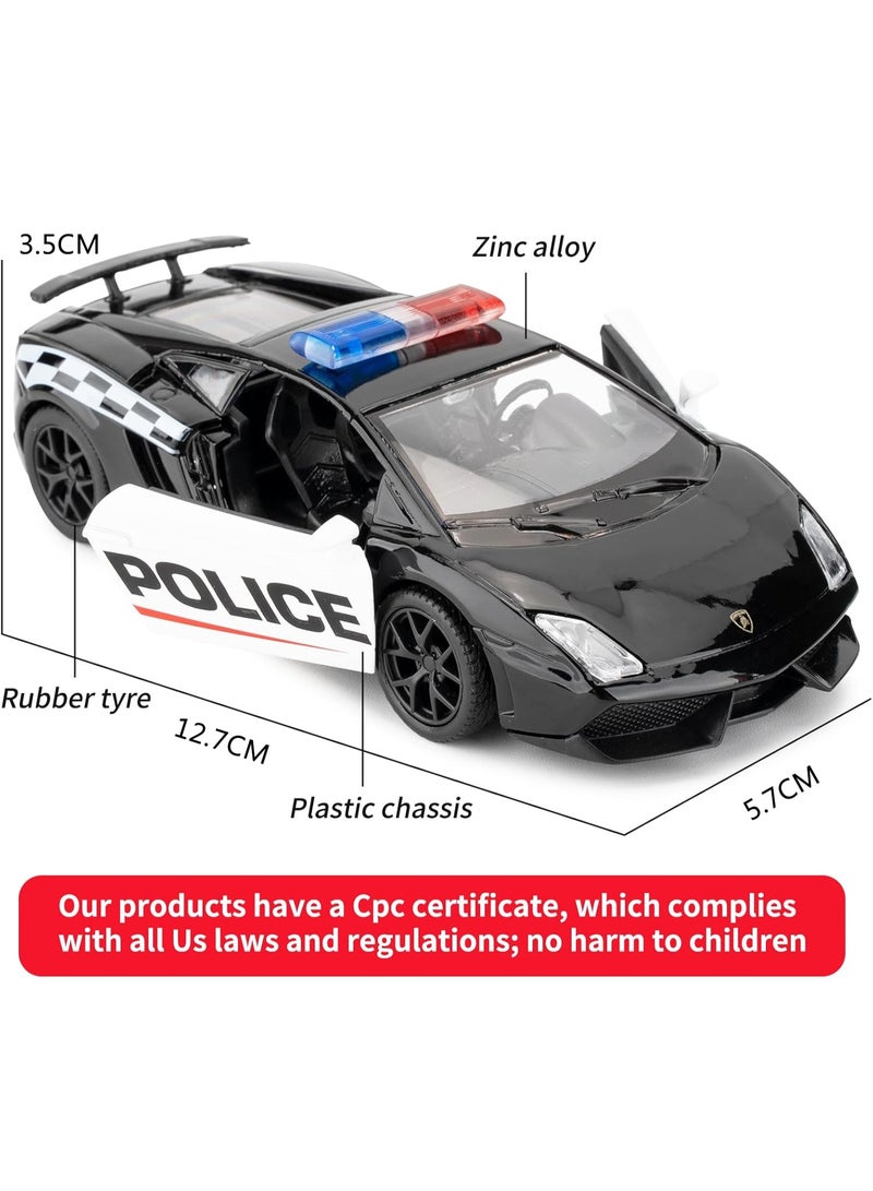 HALAMODO 1:36 Scale Lamborghini Police Car Model - Kids Pull-Back Toy Car With Openable Doors, Detailed Die-Cast Collection Model, Ideal For Cake Baking Decoration Accessories, Perfect Gift For Boys (Black/White, 12.7*5.7*3.5 cm) - Image 2