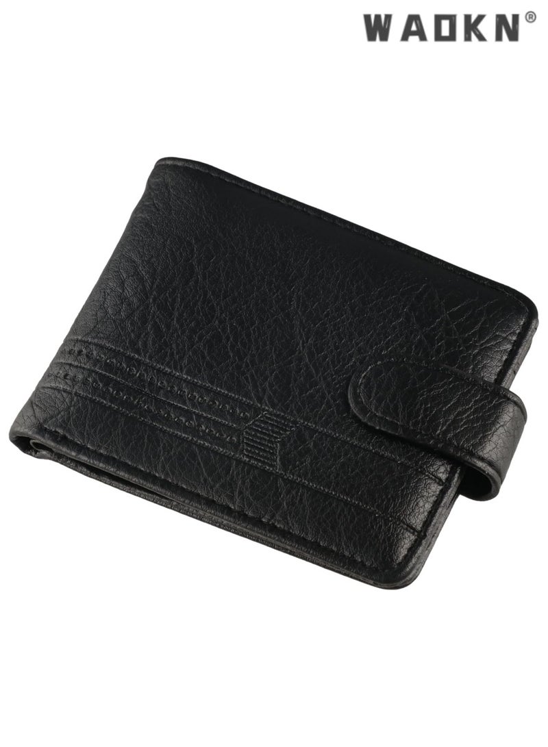WAOKN Multi-Functional Men's Bifold Wallet, Soft Credit Card Holder, Coin Purse, Stylish Casual 2-Fold Leather Purse, Selected High-Quality Leather（Black） - Image 1