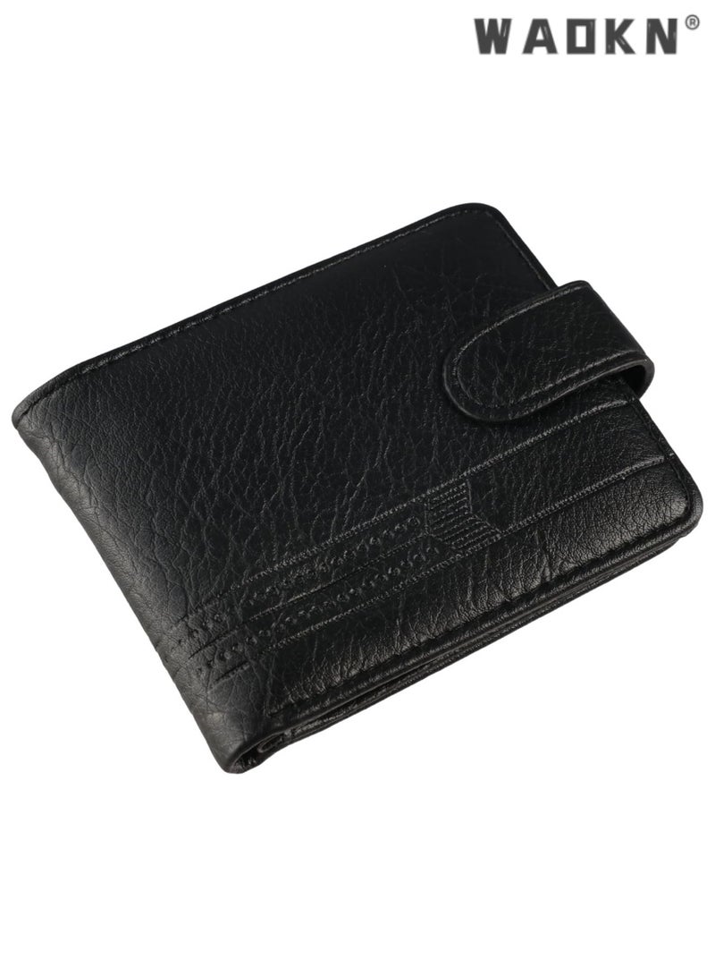 WAOKN Multi-Functional Men's Bifold Wallet, Soft Credit Card Holder, Coin Purse, Stylish Casual 2-Fold Leather Purse, Selected High-Quality Leather（Black） - Image 2