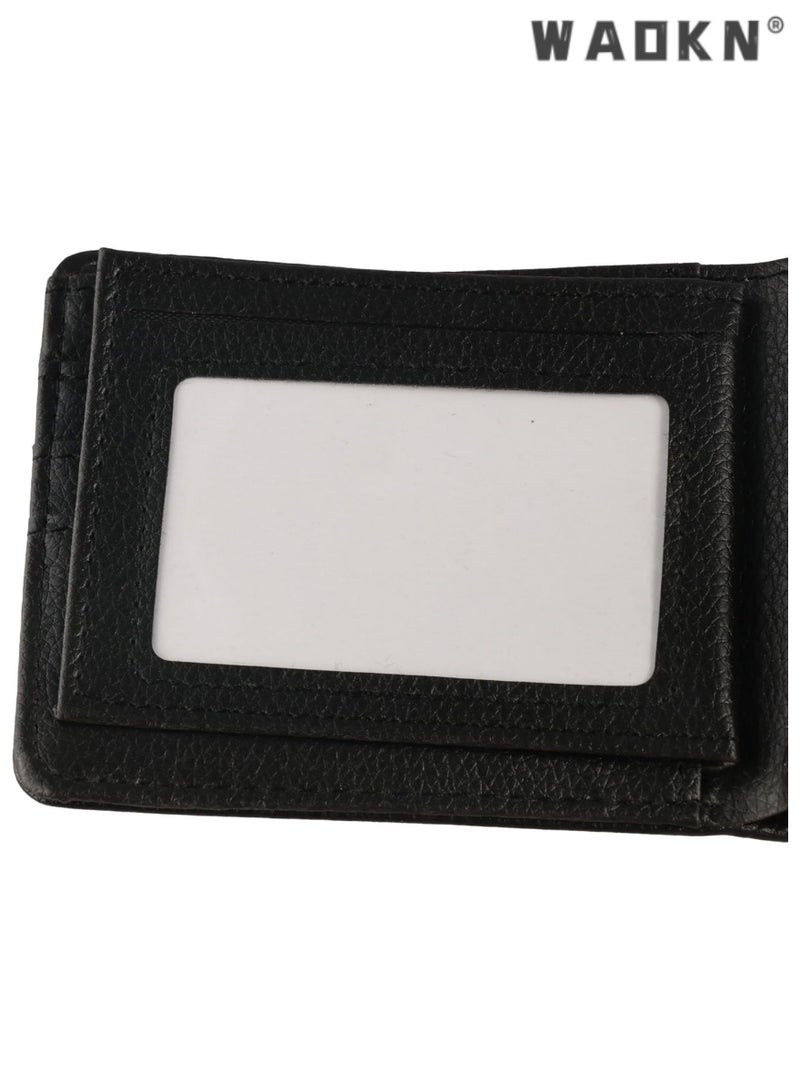 WAOKN Multi-Functional Men's Bifold Wallet, Soft Credit Card Holder, Coin Purse, Stylish Casual 2-Fold Leather Purse, Selected High-Quality Leather（Black） - Image 4