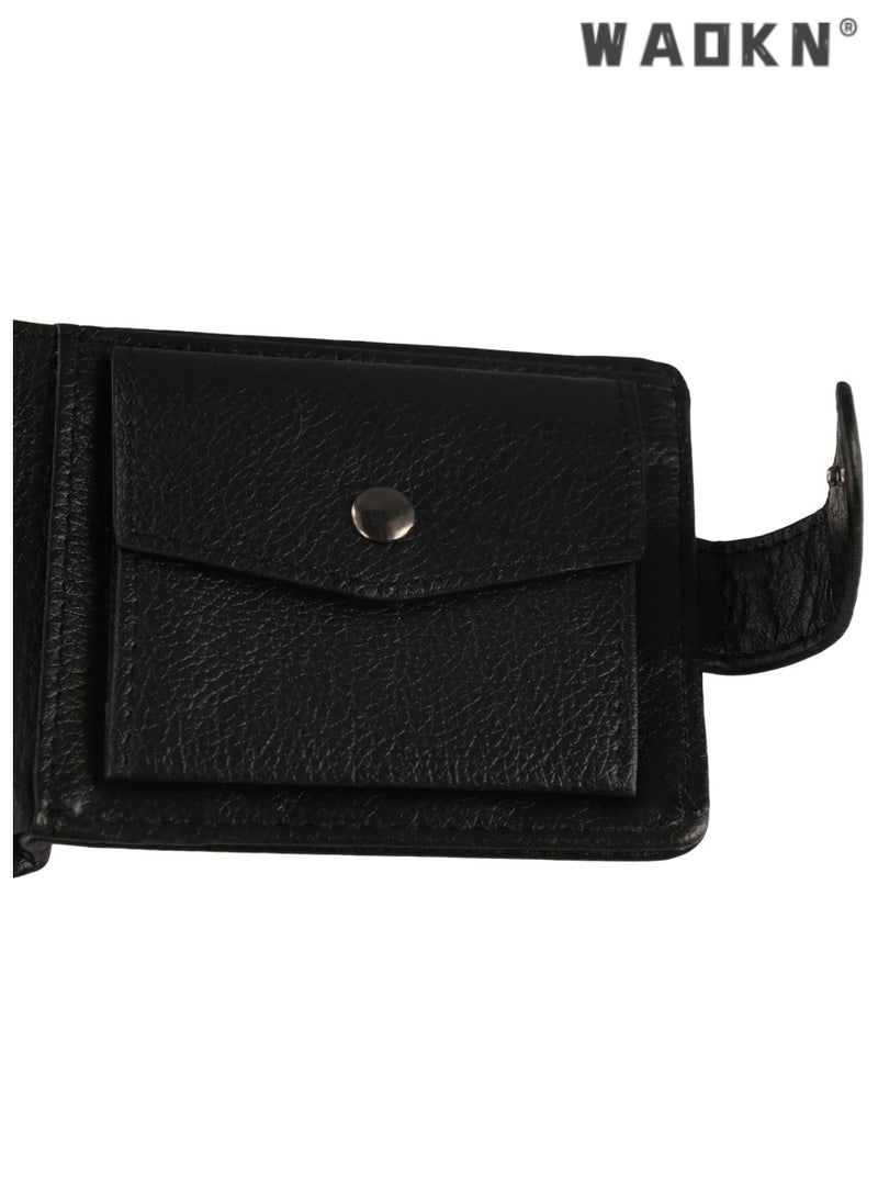 WAOKN Multi-Functional Men's Bifold Wallet, Soft Credit Card Holder, Coin Purse, Stylish Casual 2-Fold Leather Purse, Selected High-Quality Leather（Black） - Image 5