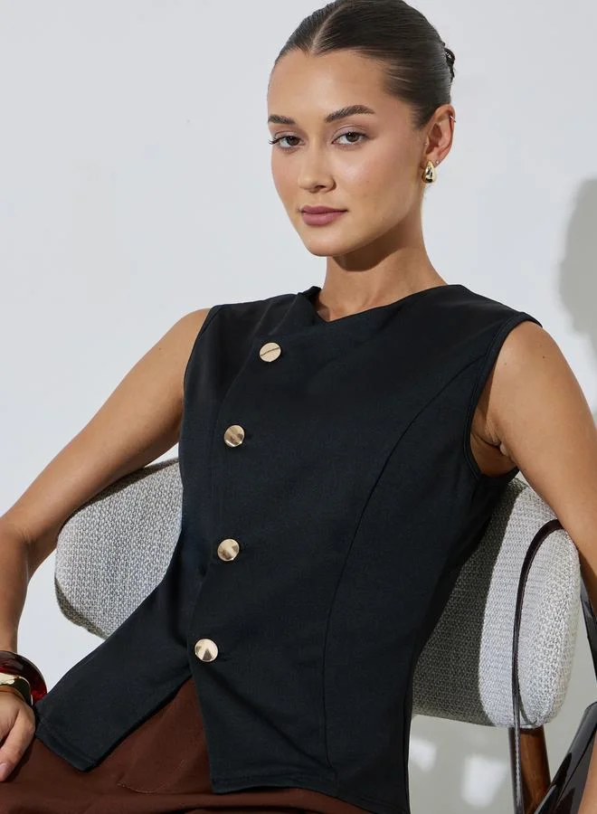 ستايلي Black Asymmetrical Placket Tank Top