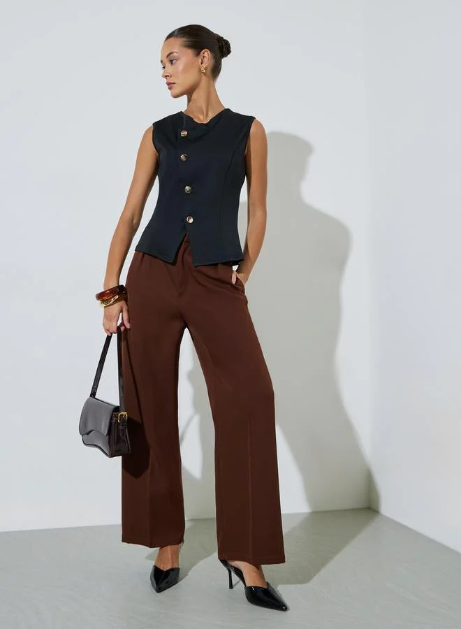 ستايلي Black Asymmetrical Placket Tank Top