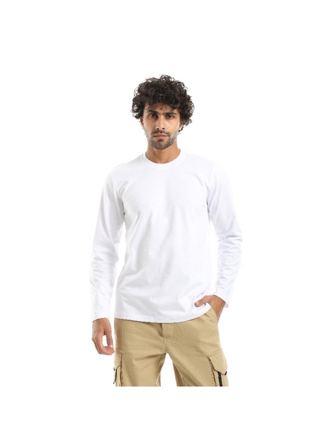 Andora Basic Long Sleeves Light Round Collar White T-Shirt - Image 1