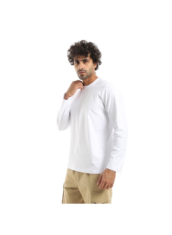 Andora Basic Long Sleeves Light Round Collar White T-Shirt - Image 4