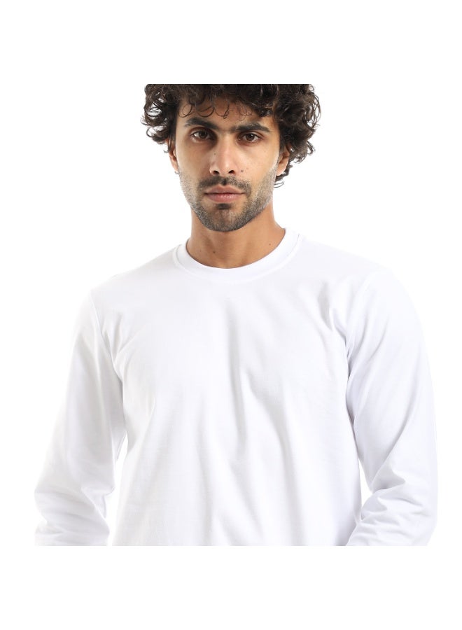 Andora Basic Long Sleeves Light Round Collar White T-Shirt - Image 3