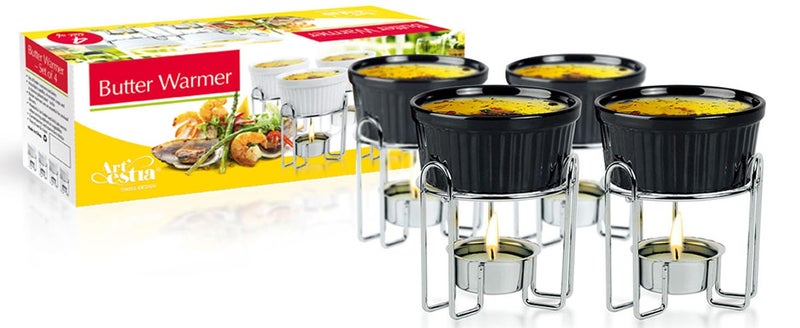 Artestia Artestia Butter Warmers for Seafood Set Of 4 Ceramic Candle Warmer Melted Butter Cups for Lobster Personal Fondue Set Melted Butter Cups for Seafood FondueBlack 