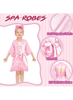 Jecery 18 Pcs Spa Party Supplies For Girls 6 Satin Kimono Robe 6 Spa Headband 6 Disposable Foam Pedicure Slippers (Pink,Size 14)  - Image 3