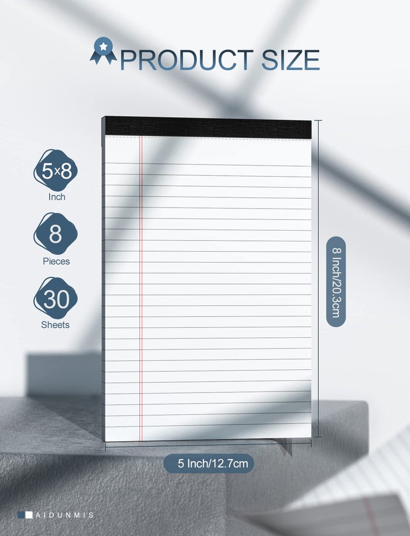 Aidunmis 8 Pack Office Legal Pads 5x8" Lined Writing Note Pads 5x8 for Home Office Supplies Small To Do List Notepad Legal Pad Narrow Ruled Notebook 80GSM Paper for School White 30 Sheets per Notepads for Work - Image 2