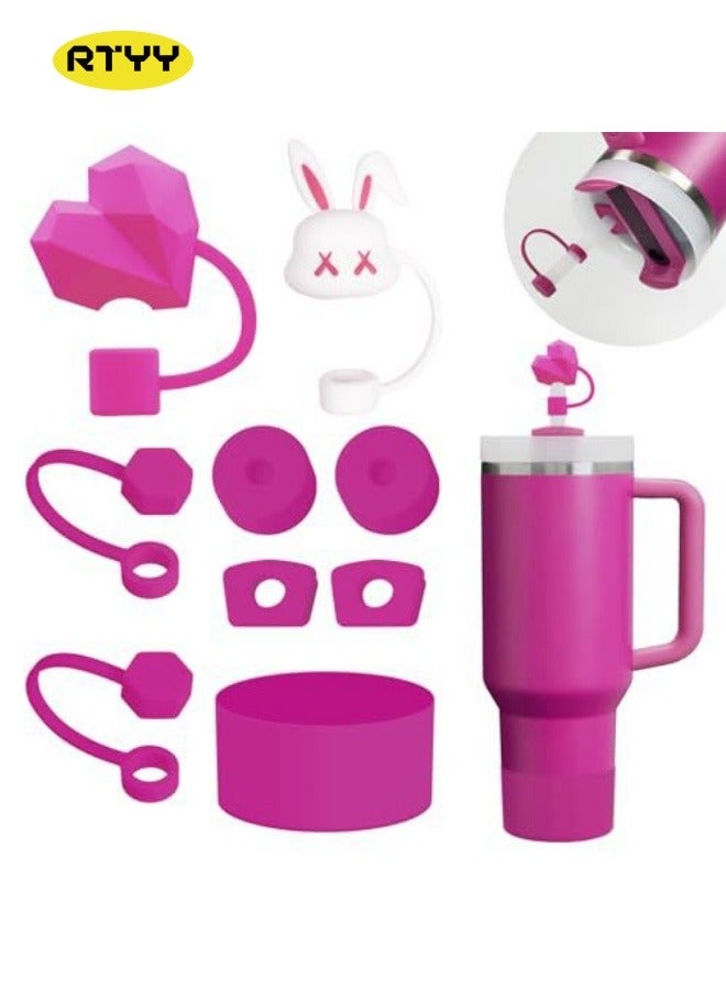 RTYY Stanley Cup Accessories Set Including 6 Pcs Silicone Spill Proof Stopper, 2 Pcs Straw Cover Cap for 9-10 mm Straws, 1 Pcs Silicone Boot for Stanley Cup Stanley 40oz & 30oz Tumbler (Fuchsia)  - Image 1