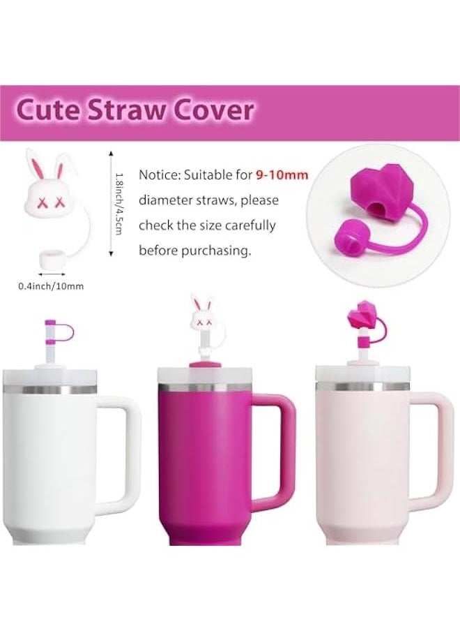 RTYY - Stanley Cup Accessories Set Including 6 Pcs Silicone Spill Proof Stopper, 2 Pcs Straw Cover Cap for 9-10 mm Straws, 1 Pcs Silicone Boot for Stanley Cup Stanley 40oz & 30oz Tumbler (Fuchsia) - Image 1