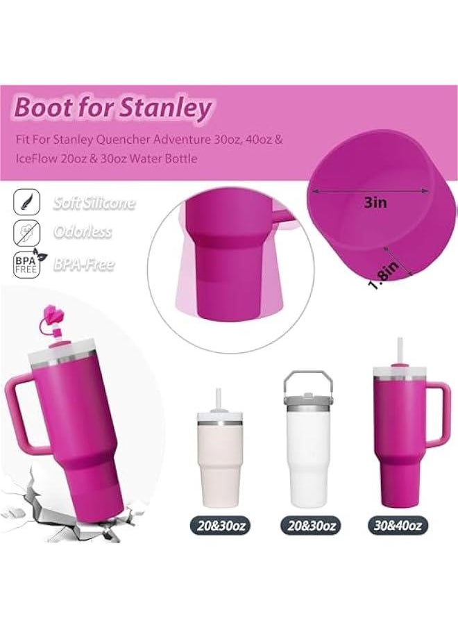 RTYY - Stanley Cup Accessories Set Including 6 Pcs Silicone Spill Proof Stopper, 2 Pcs Straw Cover Cap for 9-10 mm Straws, 1 Pcs Silicone Boot for Stanley Cup Stanley 40oz & 30oz Tumbler (Fuchsia) - Image 1