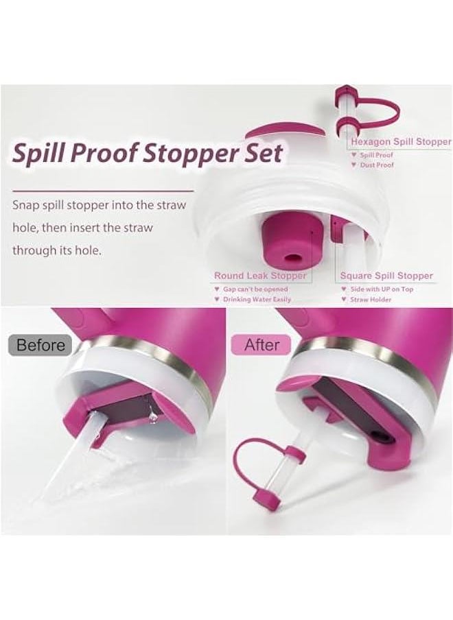 RTYY - Stanley Cup Accessories Set Including 6 Pcs Silicone Spill Proof Stopper, 2 Pcs Straw Cover Cap for 9-10 mm Straws, 1 Pcs Silicone Boot for Stanley Cup Stanley 40oz & 30oz Tumbler (Fuchsia) - Image 1