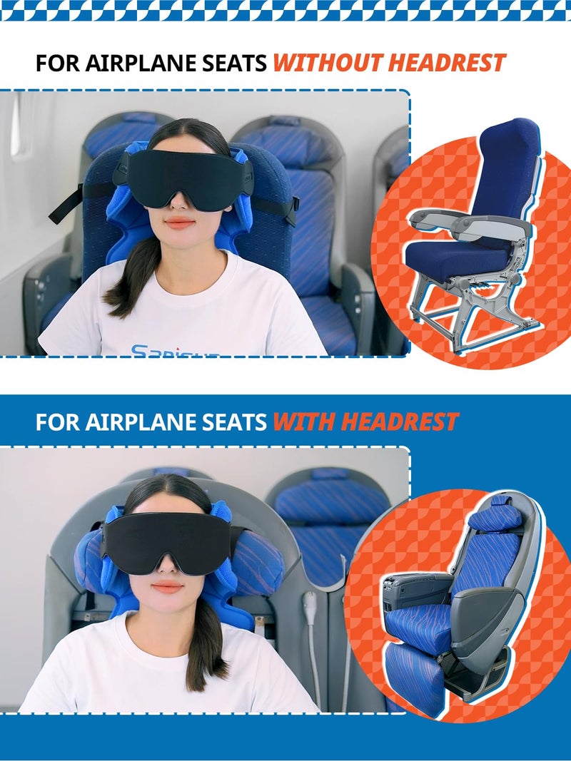SARISUN Travel Pillows for Airplanes, Airplane Pillow with 3D Sleep Eye Mask, 360Â° Head Support, Stop Bobblehead Plane Travel Essentials, Adjustable Airplane Head Strap for Budget Airlines, Black - Image 2