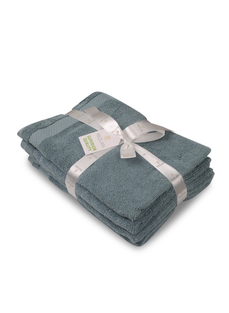REZLAN UAE REZLAN Premium 4-Piece Hand Towel Set - 100% Cotton (40×60 cm/16×24 in) - Soft & Absorbent - SEA GREEN  - Image 5