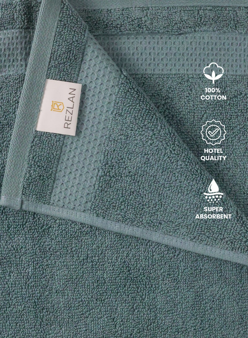 REZLAN UAE REZLAN Premium 4-Piece Hand Towel Set - 100% Cotton (40×60 cm/16×24 in) - Soft & Absorbent - SEA GREEN  - Image 3
