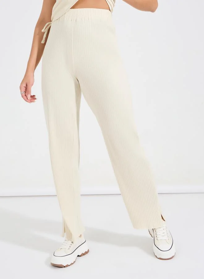 Styli Wide Rib Ruched T-Shirt & Straight Leg Joggers Co-Ords