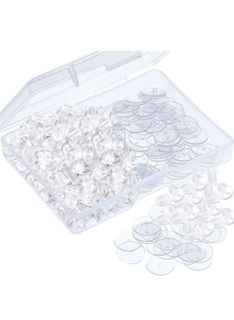 Aikanbo - 100 Pieces Clear Disc Pads and 200 Pieces Earring Backs Earring Back Set for Stabilizing Earrings/Fishhook Style Earrings - Image 1