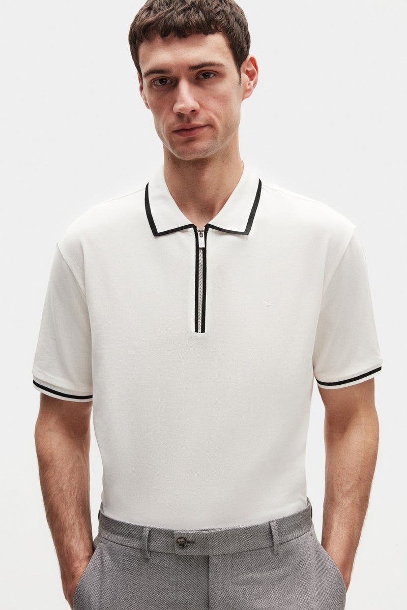 D'S DAMAT Regular Fit Ecru Plain T-Shirt 4HC142991002M - Image 2