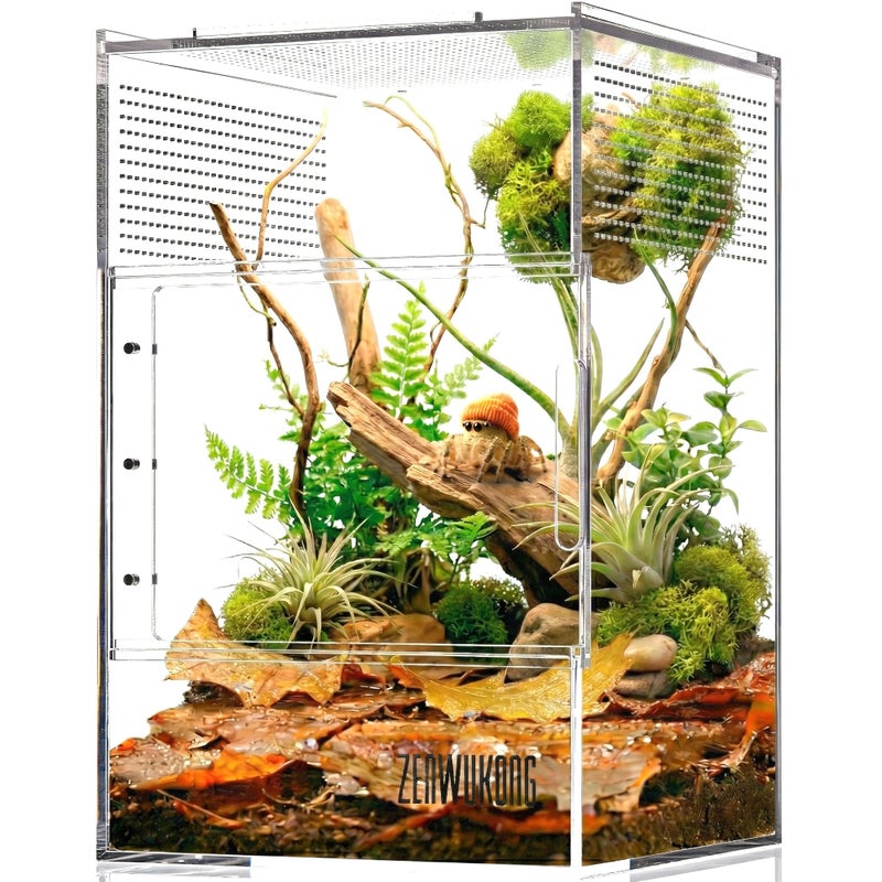 ZENWUKONG Jumping Spider Enclosure - Acrylic Terrarium Habitat for Spiders, Tarantulas, Snail, Mantis, Lizard, and Small Reptiles, Dual Magnetic Doors (6x6x9 inch) - Image 1