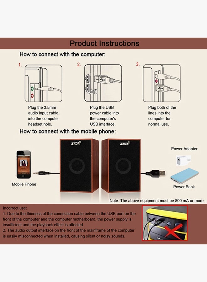 NIBEMINENT Bass Stereo Wooden Combination Speaker Brown/Black  - Image 3
