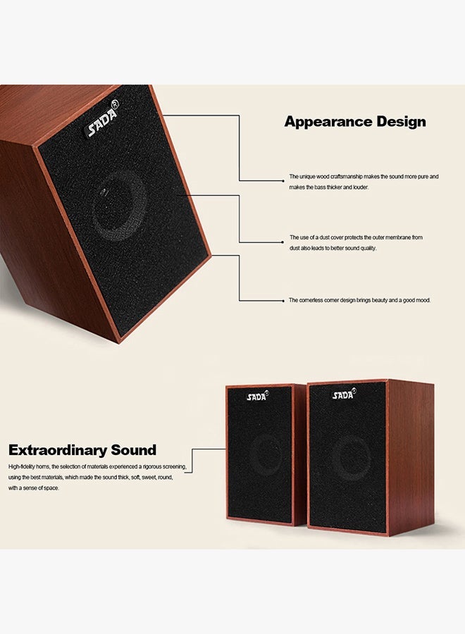 NIBEMINENT Bass Stereo Wooden Combination Speaker Brown/Black  - Image 2