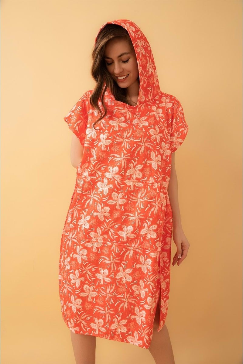 Vevien Home Flower Pattern Adult Surf Summer Poncho Hooded Beach Towel Beach Dress L Size - Image 3