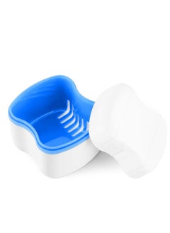 Annhua Denture Case Orthodontic Retainer Holder Mouth Guard Night Case, Denture Bath Cleaning Soaking Cup with Strainer and Lid (Blue)  - Image 1