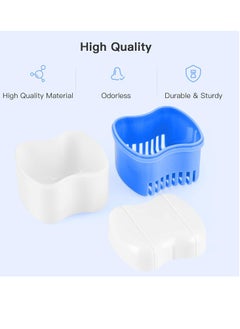 Annhua Denture Case Orthodontic Retainer Holder Mouth Guard Night Case, Denture Bath Cleaning Soaking Cup with Strainer and Lid (Blue)  - Image 3