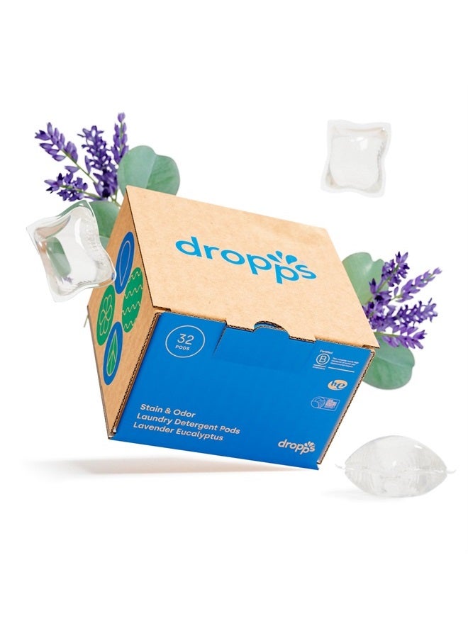 Dropps Stain & Odor Laundry Detergent Pods: Lavender Eucalyptus | 32 Count | HE Compatible + All Washers | Cold Wash + All Temperatures | Tackles Tough Odors | Low Waste Packaging - Image 1